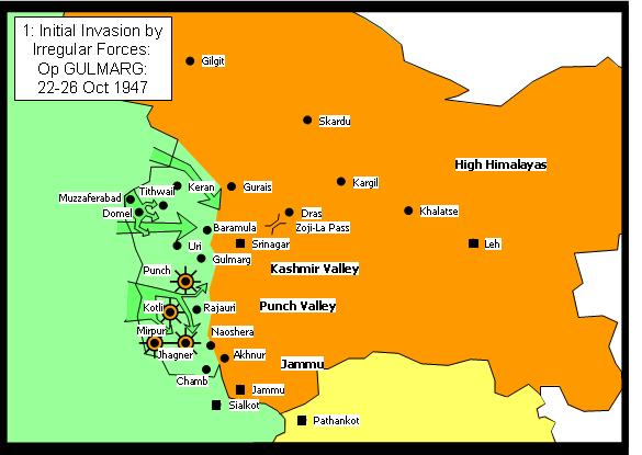 Initial Invasion 22 Oct 1947 – 26 Oct 1947 (Op Gulmarg)