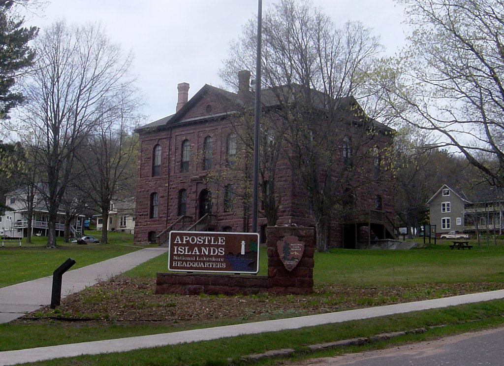 The headquarters of the Apostle Islands National Lakeshore, in Bayfield, Wisconsin. The building is constructed of stone quarried from the Apostle Islands before they were turned into a national park.